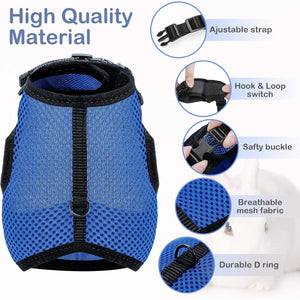 PETTOM Bunny Rabbit Harness with Stretchy Leash Cute Adjustable Buckle Breathable Mesh Vest for Kitten Small Pets Walking (Blue,S)
