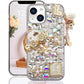 Guppy for iPhone 14 Pro Max Bling Glitter Case,Luxury Diamond Rhinestone Gemstone 3D and Flower Gemstone Pumpkin Car Tower Pendant Pearl Soft TPU Back Cover Case for Women Pink