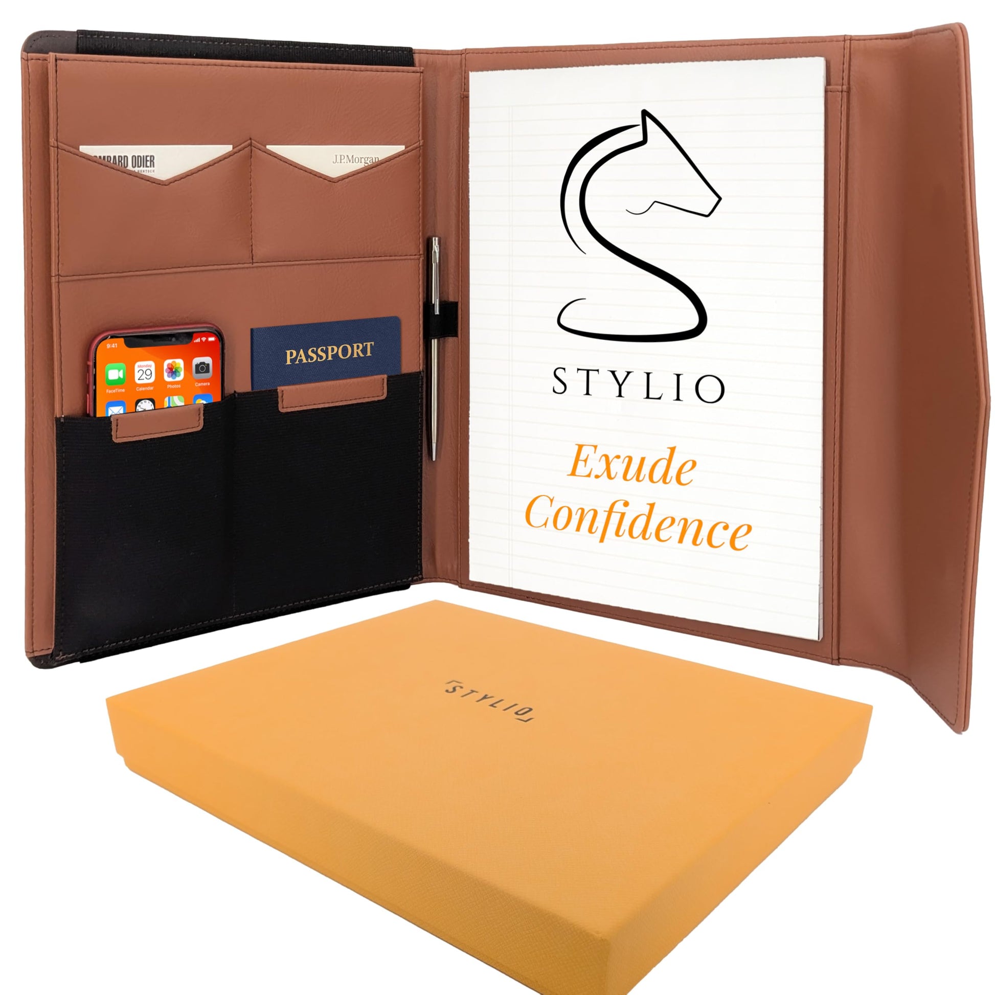 Buy now STYLIO Padfolio Portfolio Organizer Binder | Interview Resume Folder, Legal Document, Business Card Holder |w/Letter-Sized Notepad | Handsome Piano Noir Faux Leather Folio Matte Finish, Accent Stitch at indiglob india