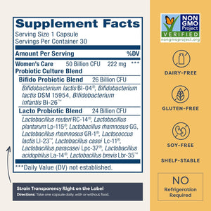 Renew Life Women's Probiotic Capsules, 50 Billion CFU Guaranteed, Supports pH Balance, Vaginal, Urinary, Digestive and Immune Health(2), L. Rhamnosus GG, Dairy, Soy and Gluten-Free, 30 Count