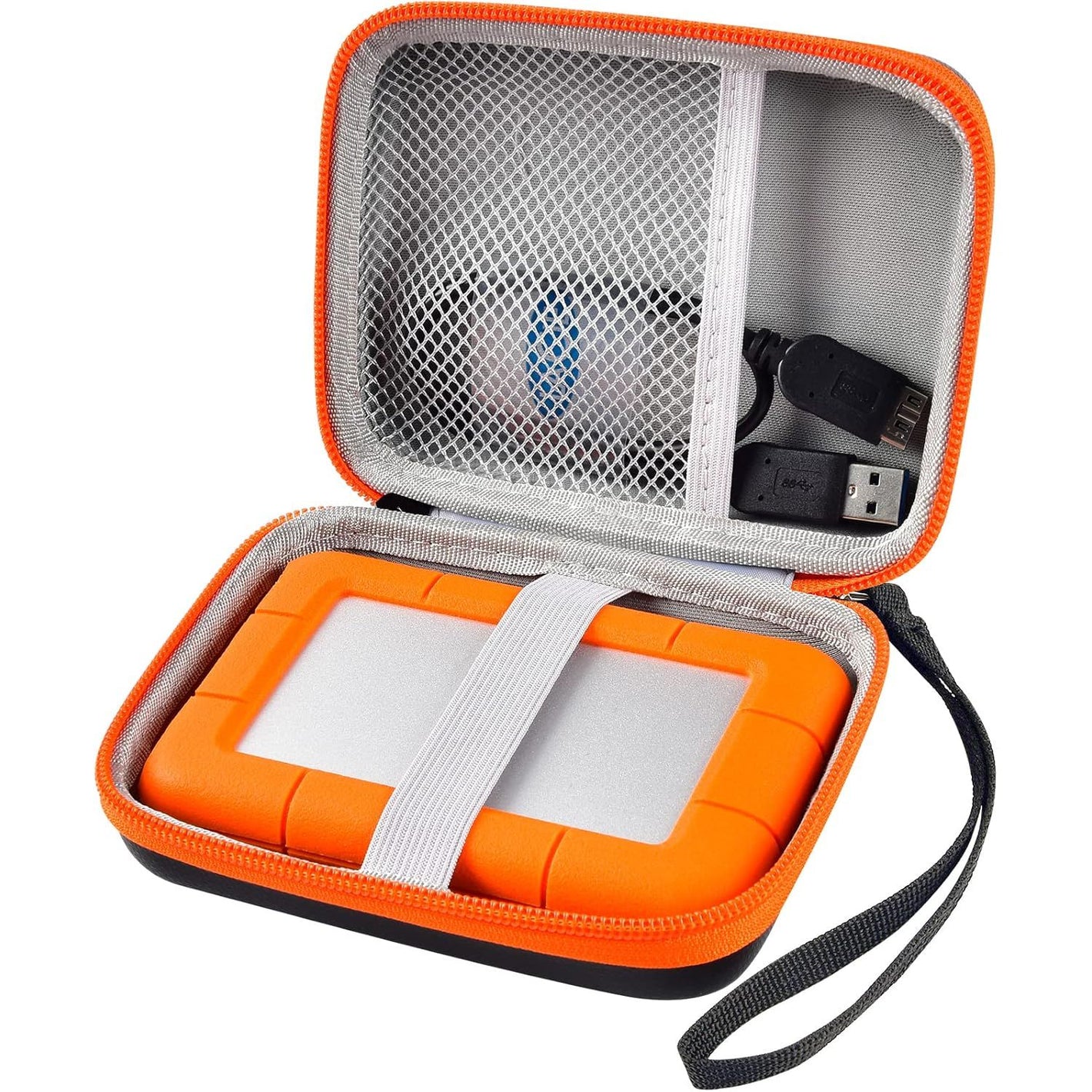 Case Compatible with LaCie Rugged Mini 1TB/ 2TB/ 4TB/ 5TB External Hard Drive Portable HDD, Storage Holder for Hard Drives for Mac and PC Computer & USB 3.0 2.0 Cable SD Cards (Orange)