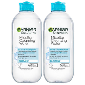 Buy now Garnier Micellar Water for Waterproof Makeup, Hydrating Facial Cleanser & Makeup Remover, Suitable for Sensitive Skin, Vegan, Cruelty Free, 13.5 Fl Oz (400mL), 2 Count at indiglob india