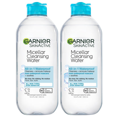 Buy now Garnier Micellar Water for Waterproof Makeup, Hydrating Facial Cleanser & Makeup Remover, Suitable for Sensitive Skin, Vegan, Cruelty Free, 13.5 Fl Oz (400mL), 2 Count at indiglob india