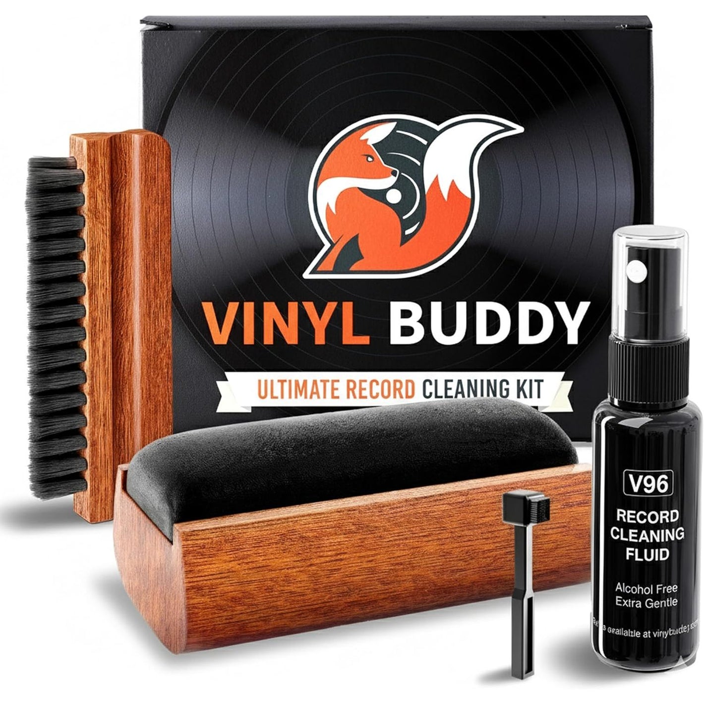 Ultimate 5-Piece Vinyl Record Cleaning Kit | Includes: Record Cleaner – Velvet, Microfiber & Stylus Brush | Made from Premium Hardwood – Clean, Protect & Restore Your LPs
