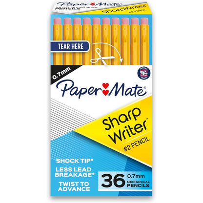 Paper Mate SharpWriter Mechanical Pencils | 0.7 mm #2 Pencil | Pencils for School Supplies, Yellow, 36 Count