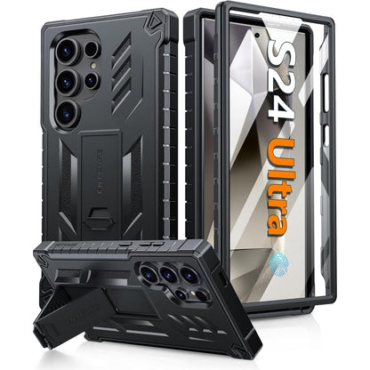 FNTCASE for Samsung Galaxy S24-Ultra Case: Military Grade Drop Proof Protection Cases with Kickstand | Shockproof Rugged Hard Phonecase Heavy Duty Matte Textured Protective Cover - 6.8 Inch Black