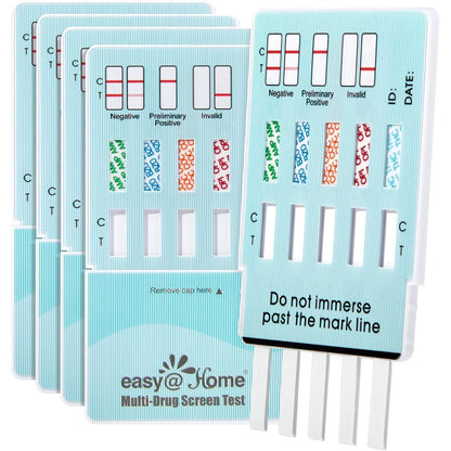Easy@Home 5 Panel Urine Drug Test Kit [5 Pack] - THC/Marijuana, Cocaine, OPI/Opiates, AMP, BZO All Drugs Testing Strips in One Kit - at Home Use Screening Test with Results in 5 Mins #EDOAP-754