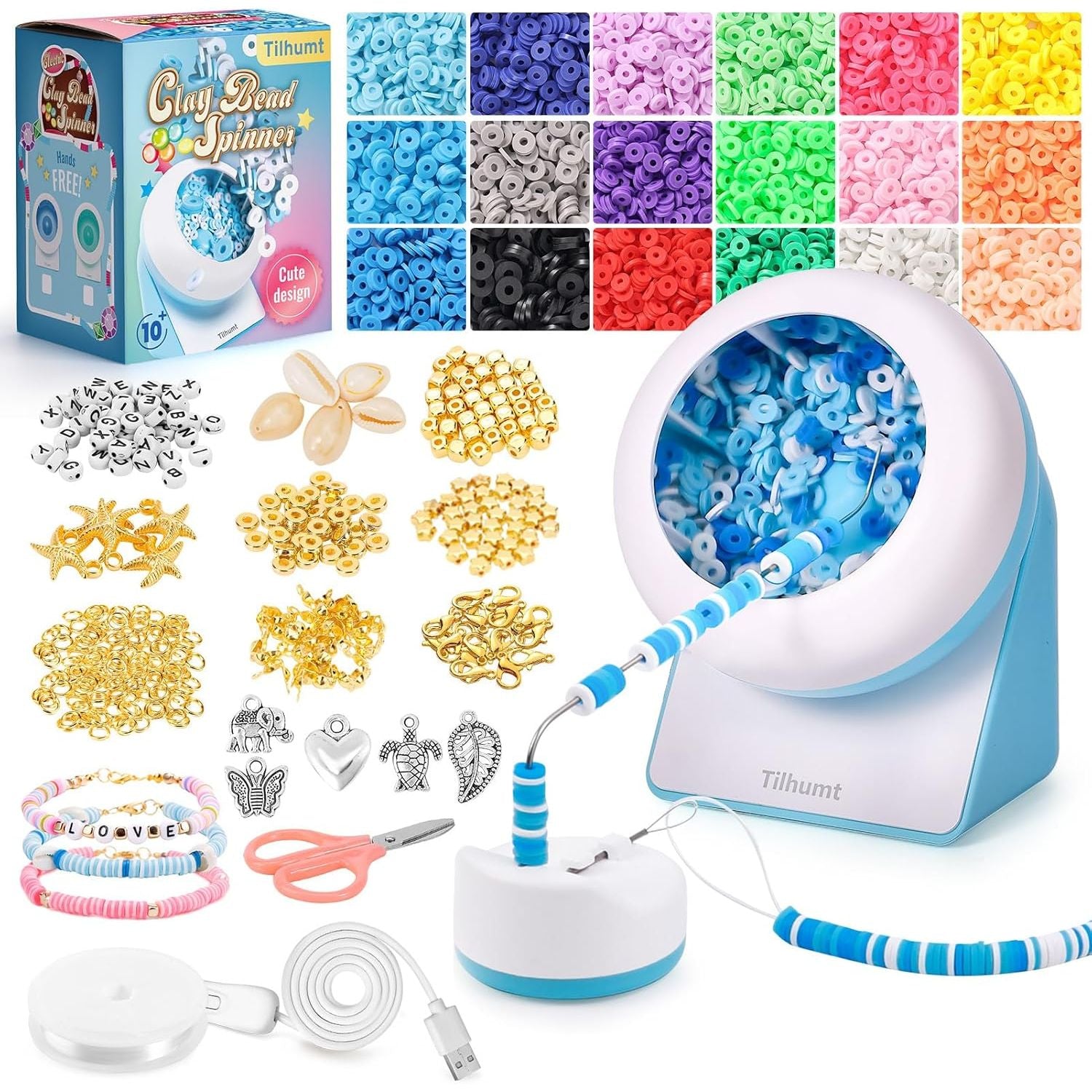 Buy now Tilhumt Bead Spinner, 2112Pcs Beading Set for Making 18 Friendship Bracelets, Bracelet Making Kit with 12 Colors Polymer Clay Beads, Crafts for Birthday Gift Choice, Patent Design Corded 3824Pcs Blue Kit at indiglob india
