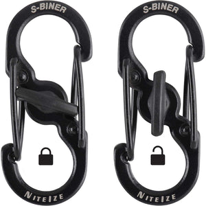 Nite Ize S-Biner MicroLock Stainless Steel - S-Biner with Locking Dual Sided Gates - Keep Keys Secure with Carabiner Key Holder - Black (2 Pack)