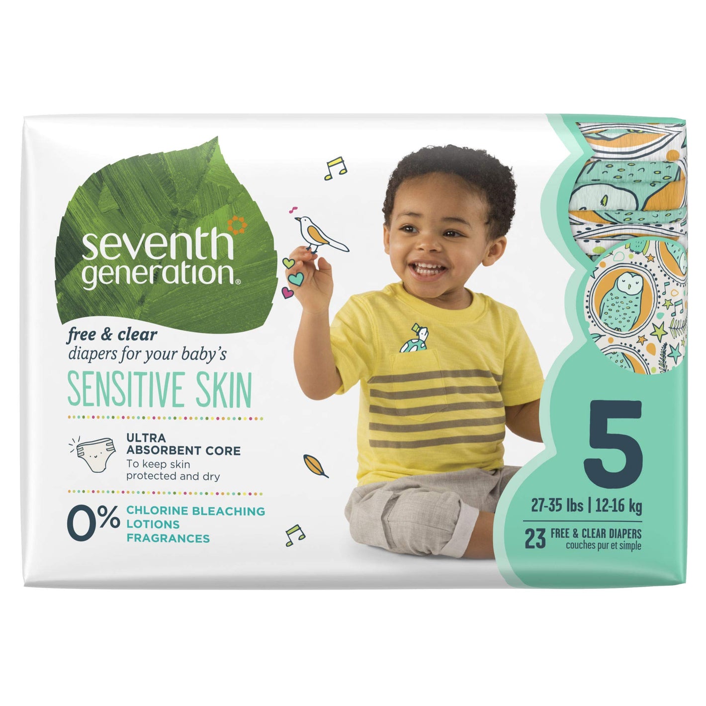 Buy now Seventh Generation Baby Diapers for Sensitive Skin, Animal Prints, Size 5, 23 Count at indiglob india