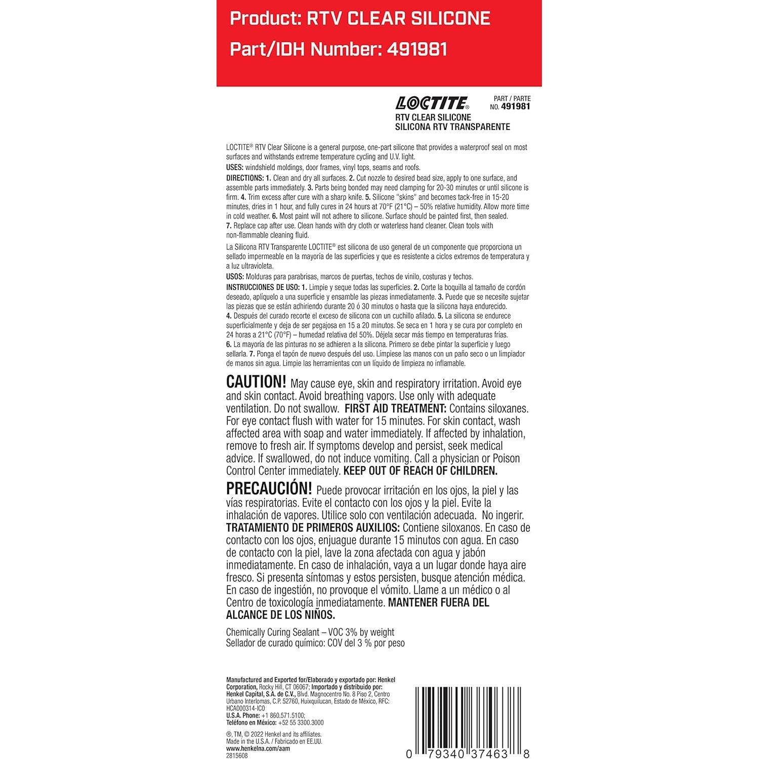 Buy now Loctite 37463 Clear RTV Silicone Adhesive/Sealant Tube - 80 ml at indiglob india