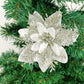 Pack of 12 Silver 5 Inch Glitter Flower Shape Christmas Hanging Ornaments Party Decorating Supplies