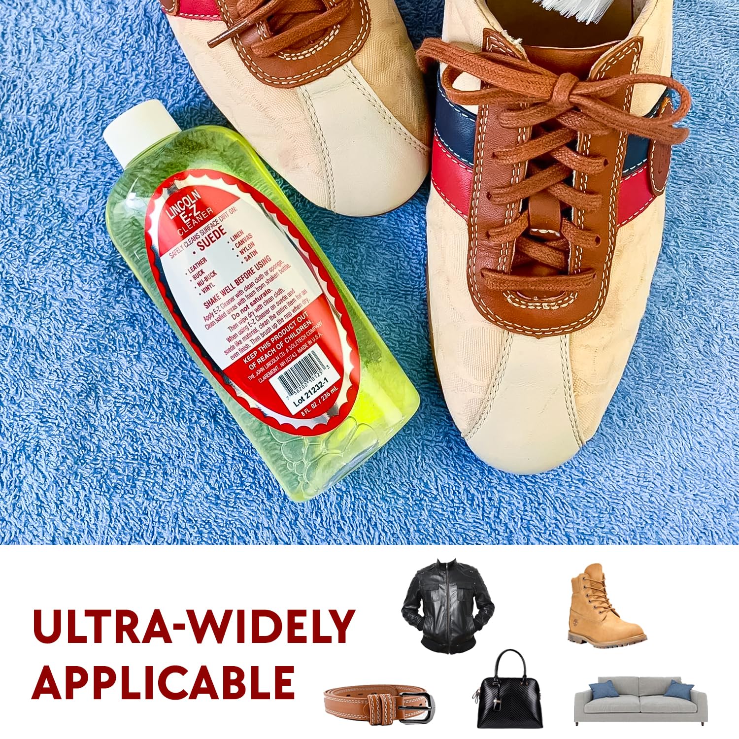 Buy now Lincoln E-Z Cleaner -The Original All-Purpose Cleaner for Leather, Suede, Fabric- Removes Dirt, Salt Stains 8oz Made in USA at indiglob india
