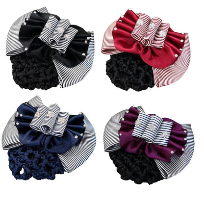 Hair Snood Net for Women, Hair Clip with Net Cover for Bun - Lady Barrette with Hairnet Hairbun for Ballet Dance TH-FJ-H2 (Set of 4 - Pink, Purple, Red, Navy Blue)