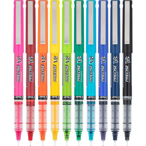 Pilot Precise V5 Capped Liquid Ink Rollerball Pens, Extra Fine Point Ink Pens 0.5 mm, Colored, Assorted Colors, Pack of 10 - Ideal for School, Journaling, & Office Writing