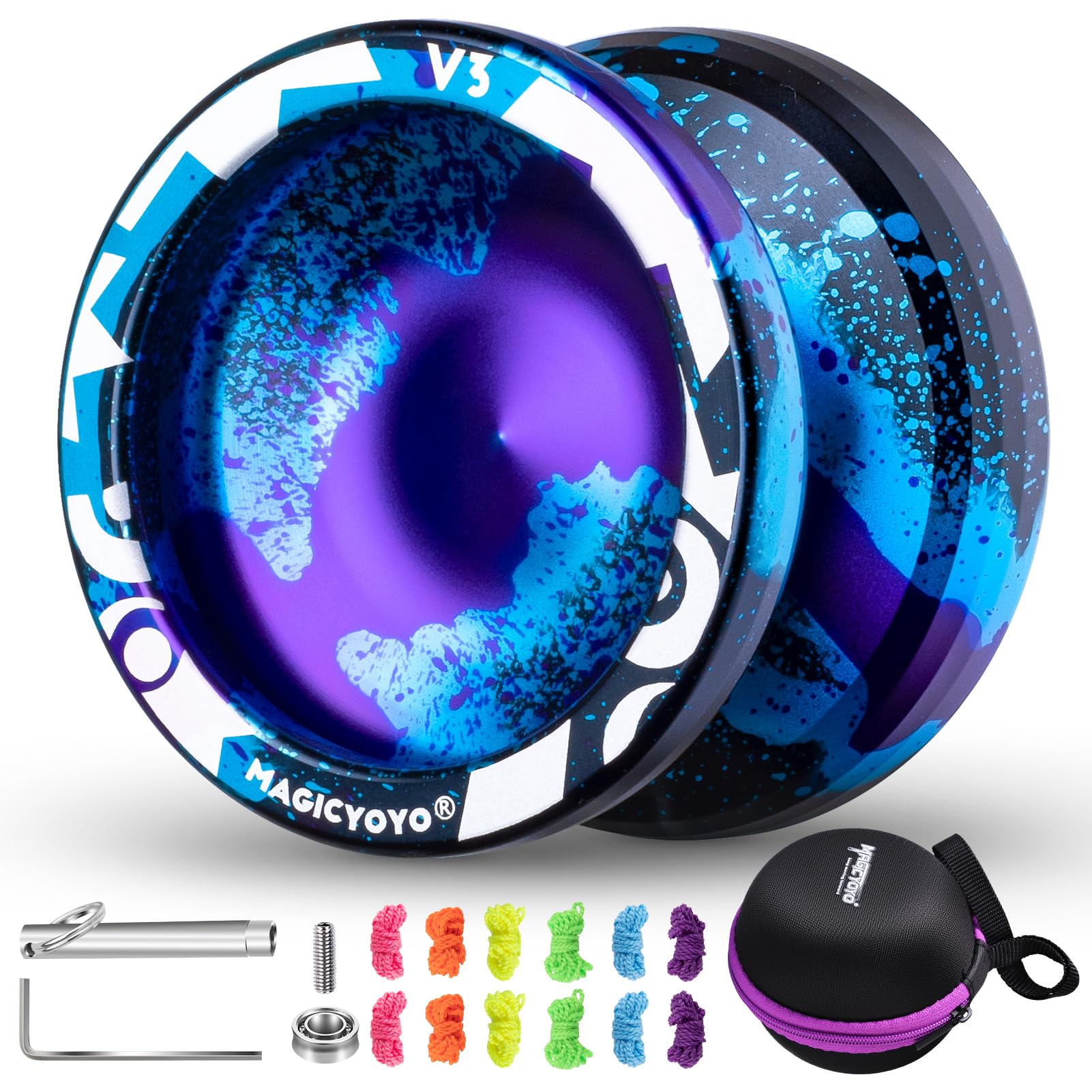 Buy now MAGICYOYO V3 Yoyo for Kids 8-12 or Above, Responsive Yoyo Professional with Dual Function, Professional Trick Yo yo for Adults with 12 Yo-yo Strings, KK Bearing, Bearing Puller, Axle,Case Bag -Black Black Blue Purple at indiglob india