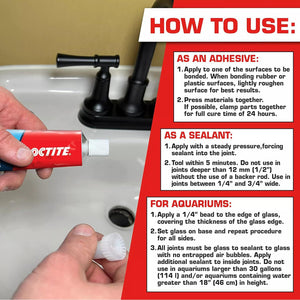 Loctite Silicone Sealant, Clear, 2.7 fl oz Tube, 1 Pack - 100% Waterproof Sealant for Glass, Ceramic, Wood, Plastic & More