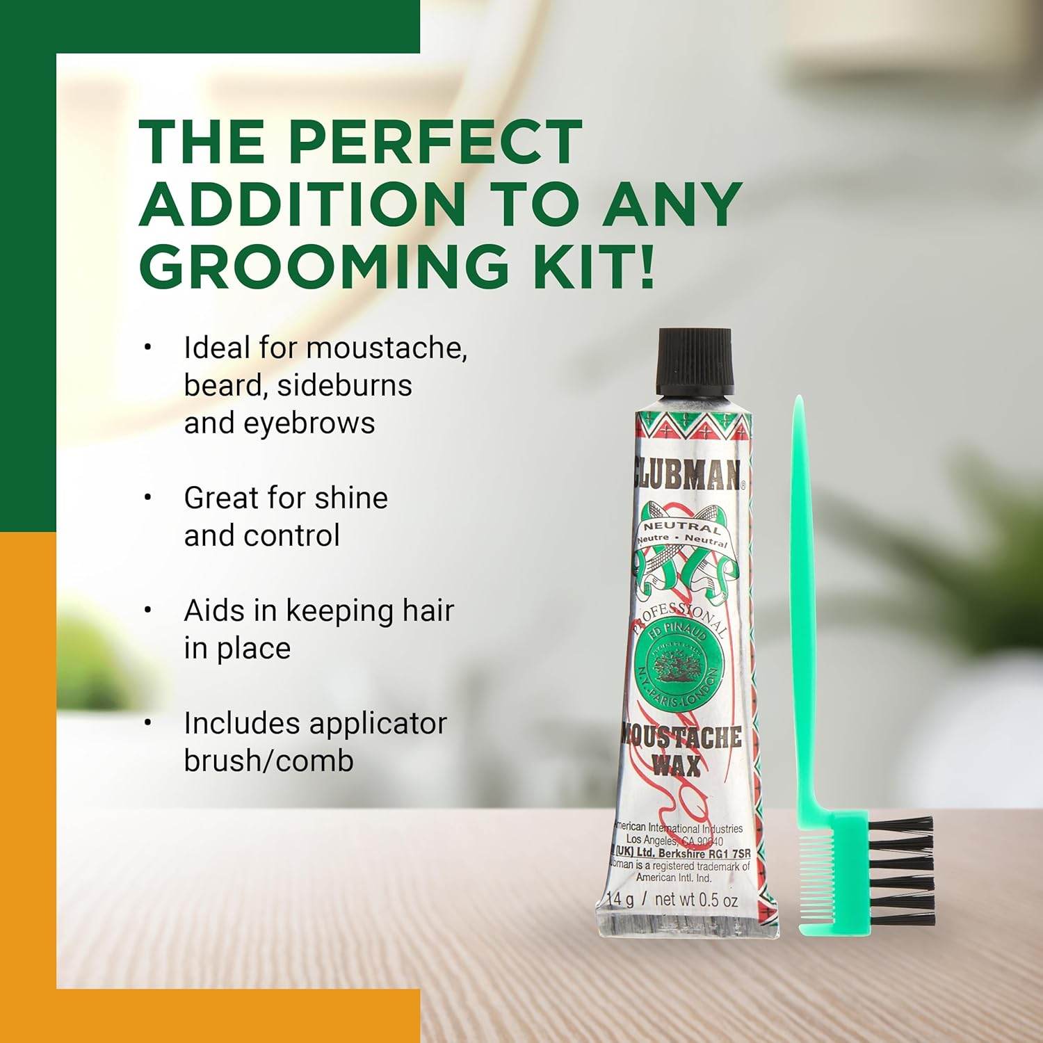 Clubman Moustache Wax – Mustache Wax for Men Strong Hold, Neutral Color, Includes Styling Brush, Hang Pack, 0.5 oz - My Store