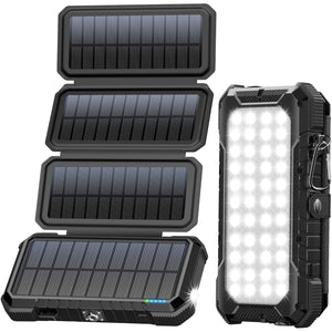 BLAVOR Solar Charger Power Bank, PD 18W Fast Charging 20000mAh Battery Pack with 4 Foldable Panels, Portable Solar Powered USB C Charger with Camping Flashlight Compass Carabiner for Cell Phone