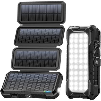 BLAVOR Solar Charger Power Bank, PD 18W Fast Charging 20000mAh Battery Pack with 4 Foldable Panels, Portable Solar Powered USB C Charger with Camping Flashlight Compass Carabiner for Cell Phone