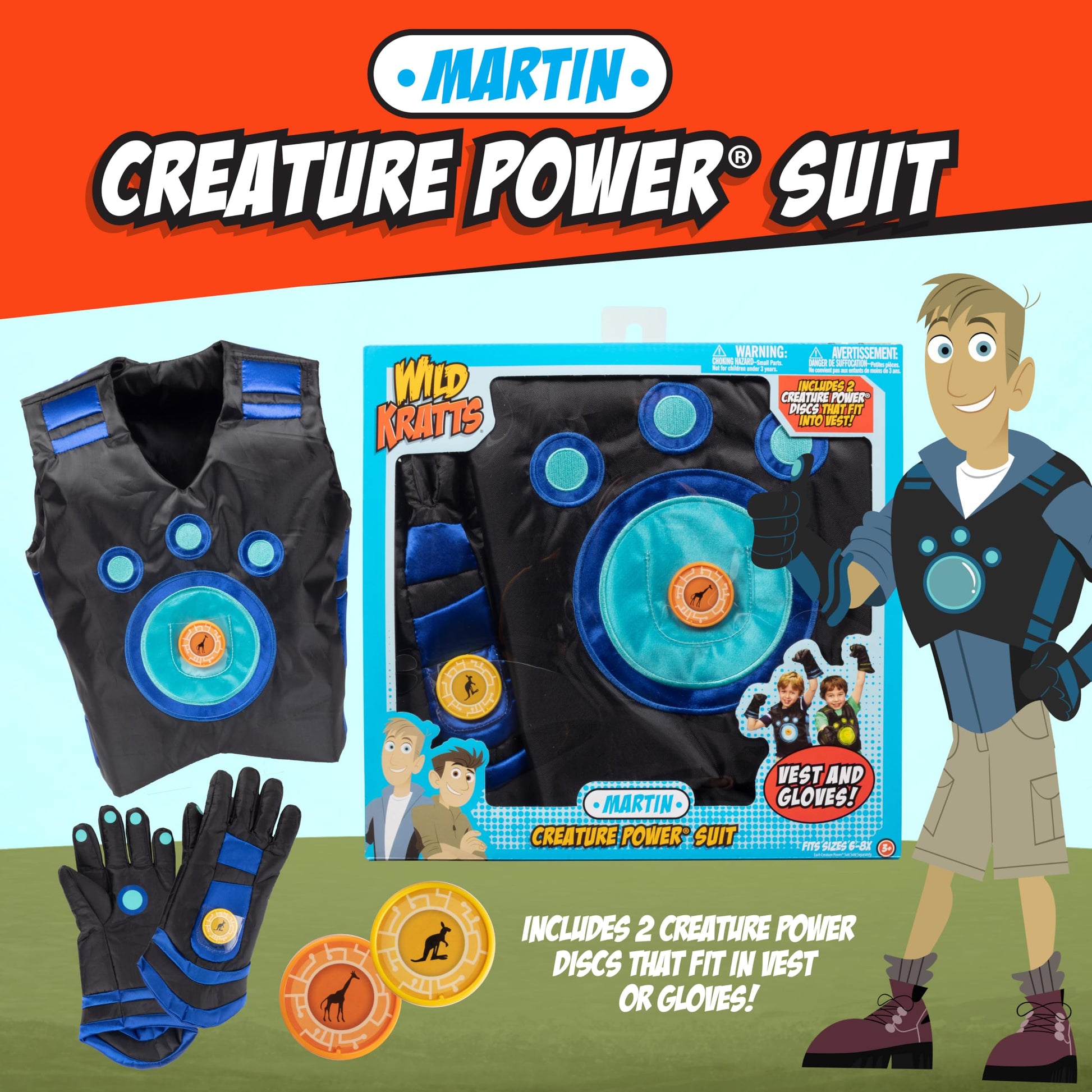Buy now Wild Kratts Creature Power Suit Martin (Large 6-8X) Includes Vest, Gloves & 2 Power Discs for Halloween Costume, Pretend Play & Dress Up -Officially Licensed Toys for Children- Gift for Kids Boy Girl at indiglob india