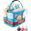 Masirs Mesh Shower Caddy - 9 Pocket Portable Bathroom Organizer Tote for Travel, Gym & Dorm - Collapsible Small Shower Caddy Bag to Hold Toiletries & Essentials (Gray) - Blue