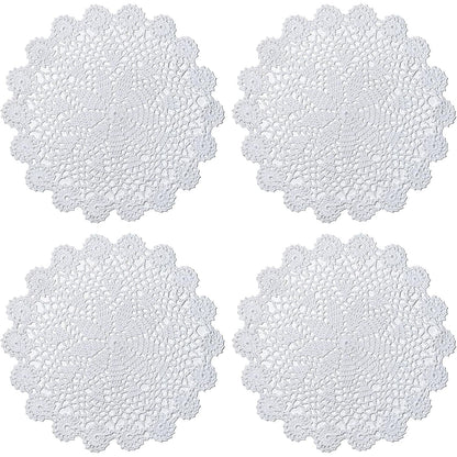 Phantomon 12 Inch Round Doilies Crochet Handmade Lace Placemats 100% Cotton Knitted Coasters, Pack of 4 (Beige)