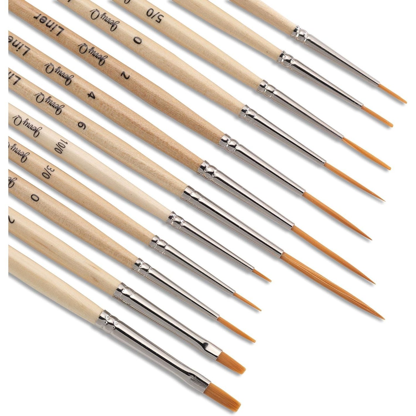 Jerry Q Art 12 Pcs Detail Paint Brushes, Golden Synthetic Hair, High Performance for Oil, Acrylic and Watercolor JQ-503