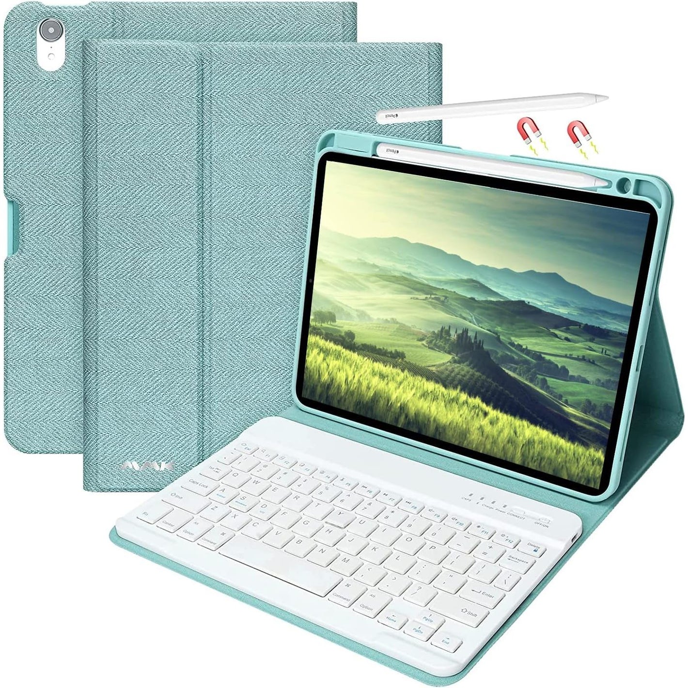 iPad Air 11-inch M2 2024/ iPad Air 5th Gen 10.9 Case with Keyboard,iPad Air 4th Gen 2020,iPad Pro 11 2018 with Detachable Wireless Bluetooth Keyboard case with Pencil Holder(Sky Blue)