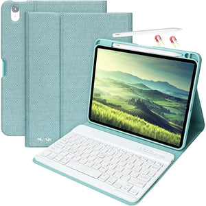 iPad Air 11-inch M2 2024/ iPad Air 5th Gen 10.9 Case with Keyboard,iPad Air 4th Gen 2020,iPad Pro 11 2018 with Detachable Wireless Bluetooth Keyboard case with Pencil Holder(Sky Blue)