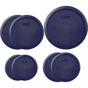Pyrex (2) 7202-PC, (2) 7200-PC, (2) 7201-PC, and (1) 7402-PC Dark Blue Plastic Lids
