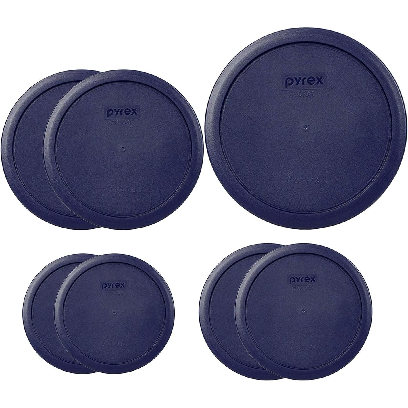 Pyrex (2) 7202-PC, (2) 7200-PC, (2) 7201-PC, and (1) 7402-PC Dark Blue Plastic Lids