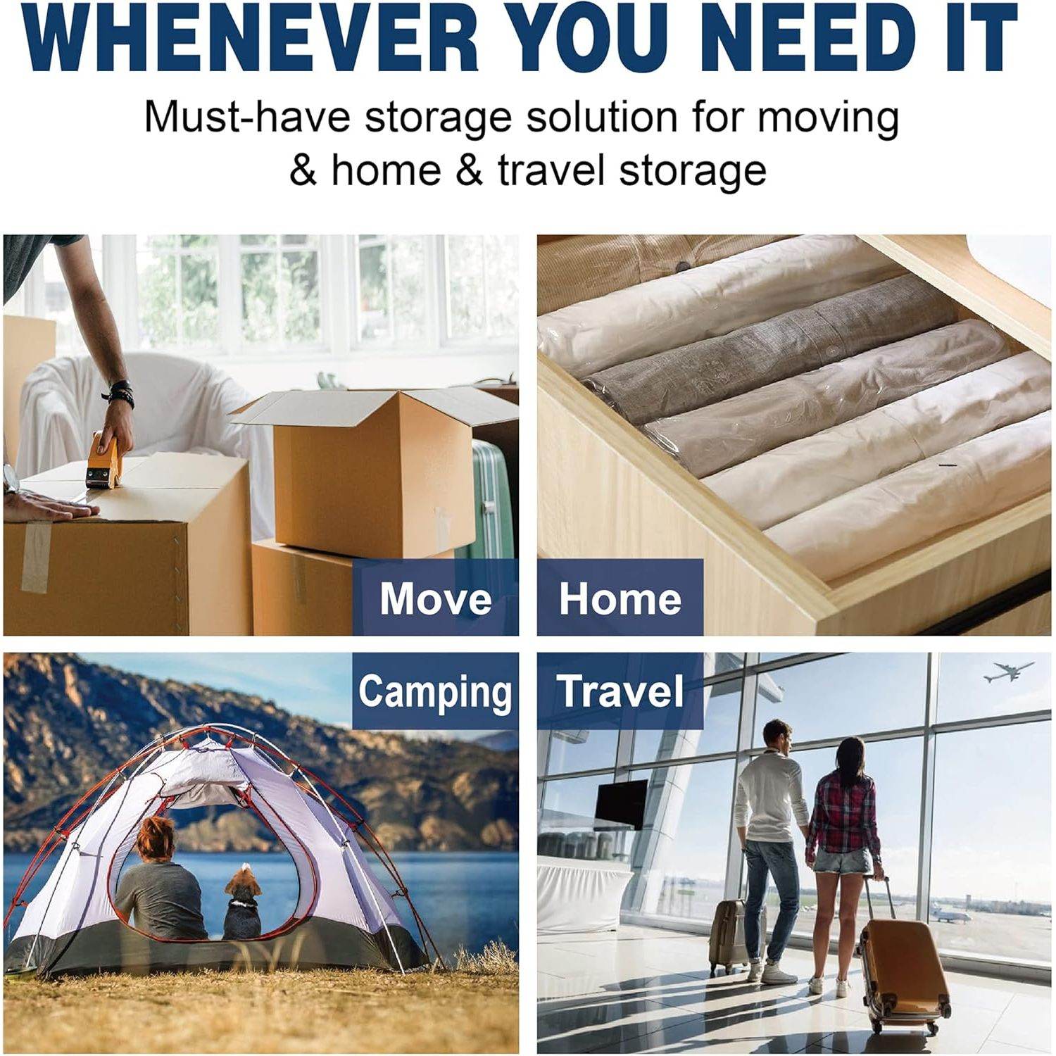 15 Compression Bags for Travel, Roll Up Space Saver Bags for Travel, Saves 80% of Storage Space for Packing & Clothes, No Pump or Vacuum Needed - My Store