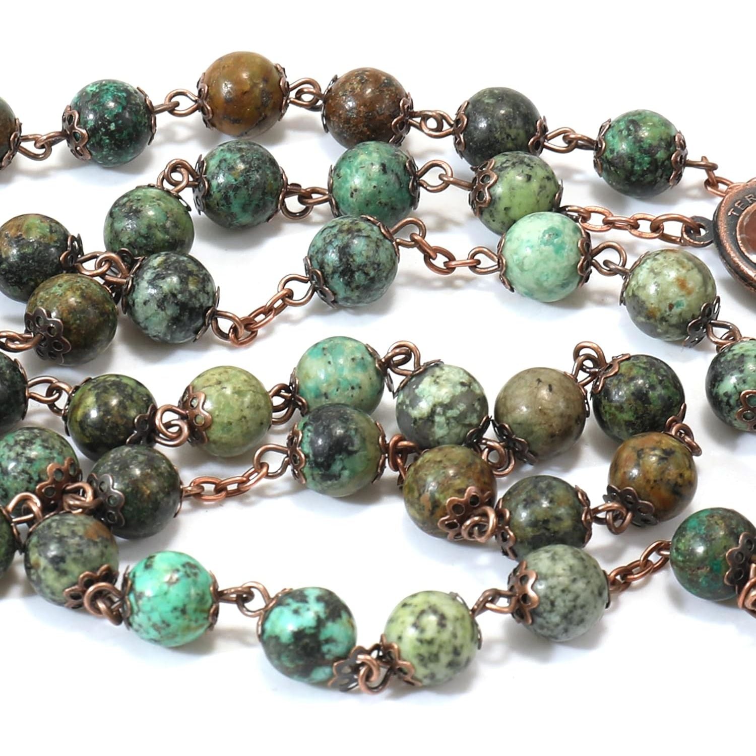 Buy now Nazareth Store Vintage Design Rosary Natural Jasper Stone Beads Necklace Holy Soil Medal & Cross Crucifix Religious Rosaries Terra Santa Jerusalem Collection at indiglob india