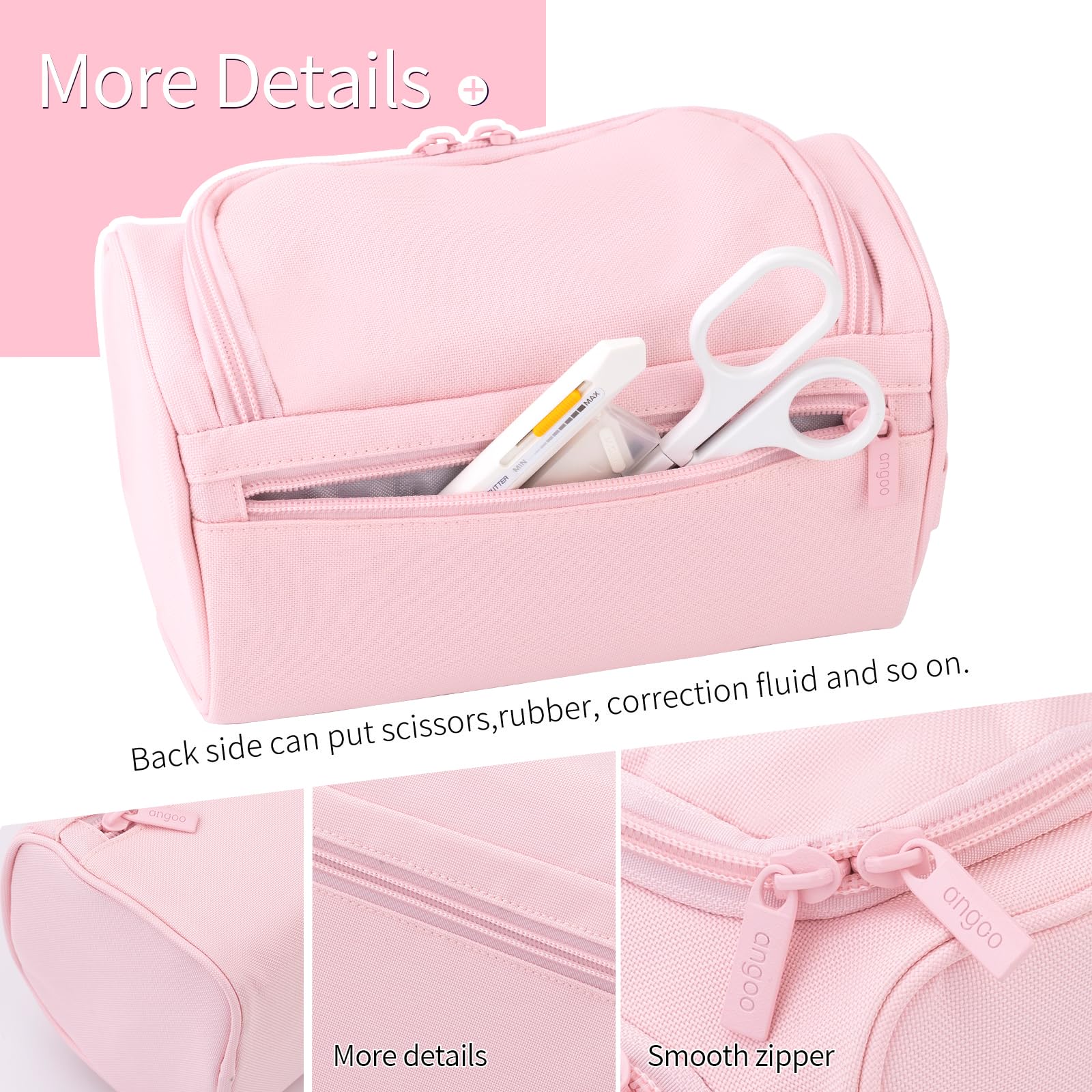Buy now HVOMO Big Capacity Pencil Case High Large Storage Pouch Marker Pen Case Travel Simple Stationery Bag School College Office Organizer for Teens Girls Adults Student（Pink） at indiglob india