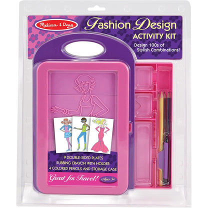 Melissa & Doug Fashion Design Art Activity Kit - 9 Double-Sided Rubbing Plates, 4 Pencils, Crayon - Fashion Plates, Travel Toys for Kids Ages 5+