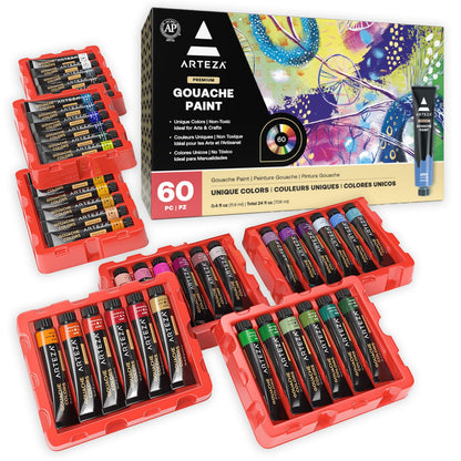 Buy now ARTEZA Gouache Paint, Set of 60, 12ml/0.4 US fl oz Gouache Paint Tubes for Professionals and Students at indiglob india