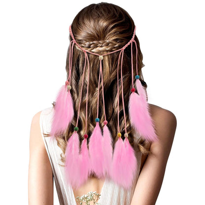 XunYee Feather Hippie Headband for Women - Indian Feather Hair Accessories for Costume (Classic Style)