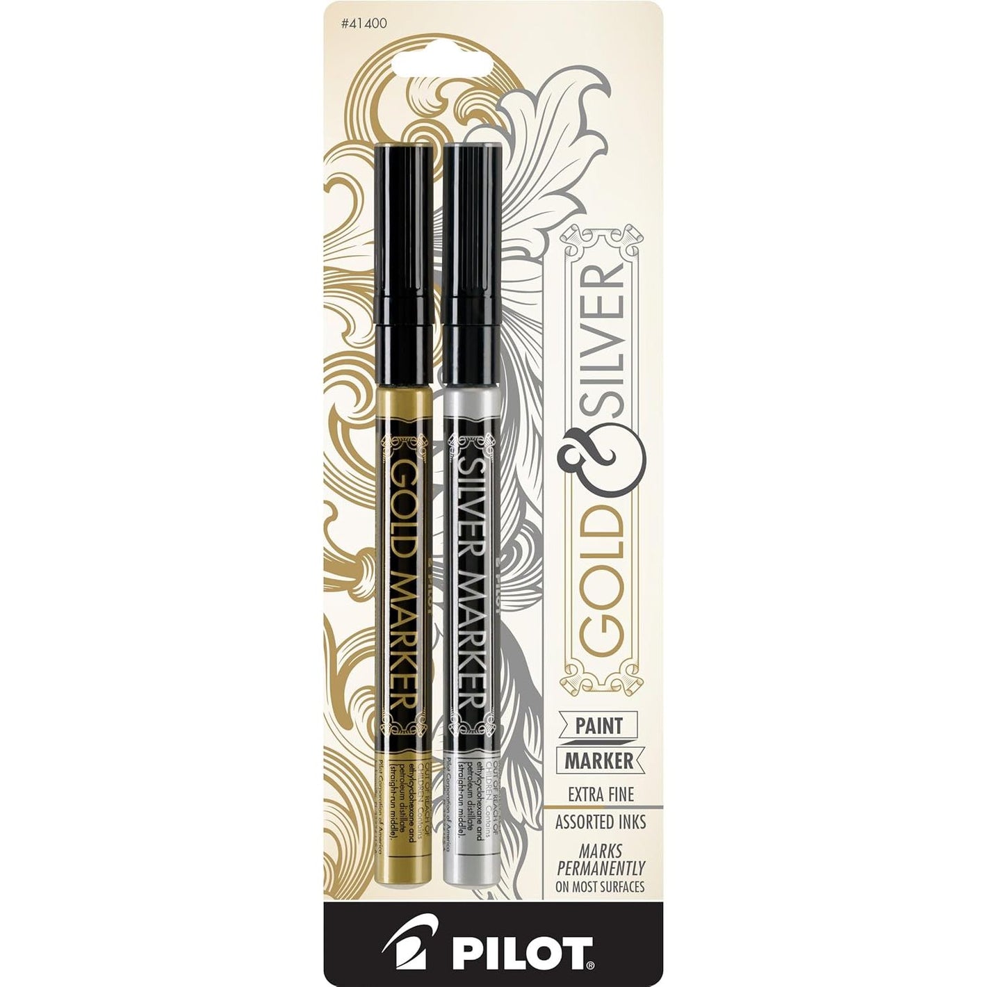 Pilot Metallic Permanent Paint Markers, 1 Each Gold & Silver, Extra Fine Point, Set of 2 (41400)