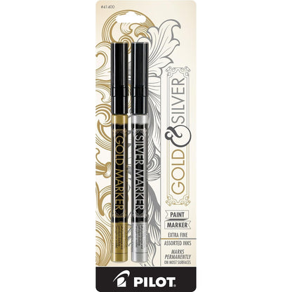 Pilot Metallic Permanent Paint Markers, 1 Each Gold & Silver, Extra Fine Point, Set of 2 (41400)