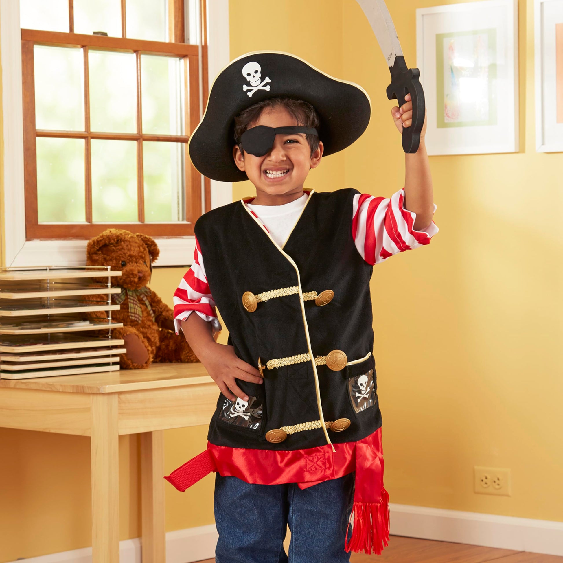 Buy now Melissa & Doug Pirate Role Play Costume Dress-Up Set With Hat, Sword, and Eye Patch at indiglob india