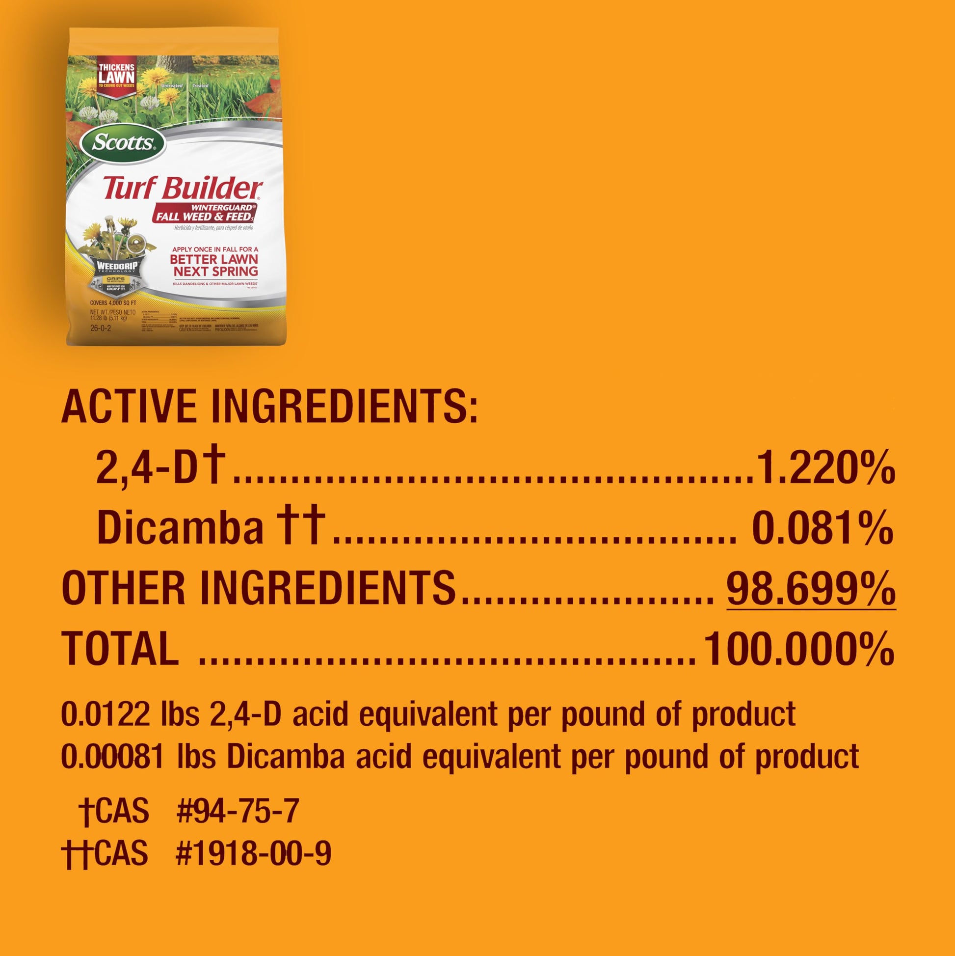Buy now Scotts Turf Builder WinterGuard Fall Weed & Feed5, Weed Killer Plus Fall Fertilizer, 12,000 sq. ft., 33.84 lbs. at indiglob india