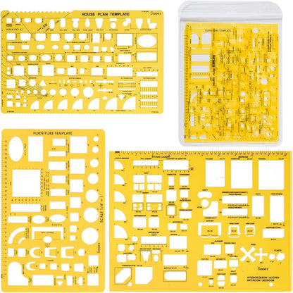 Sooez Architectural Templates, House Plan, Interior Design and Furniture Template, Drafting Tools and Supplies - Set of 3