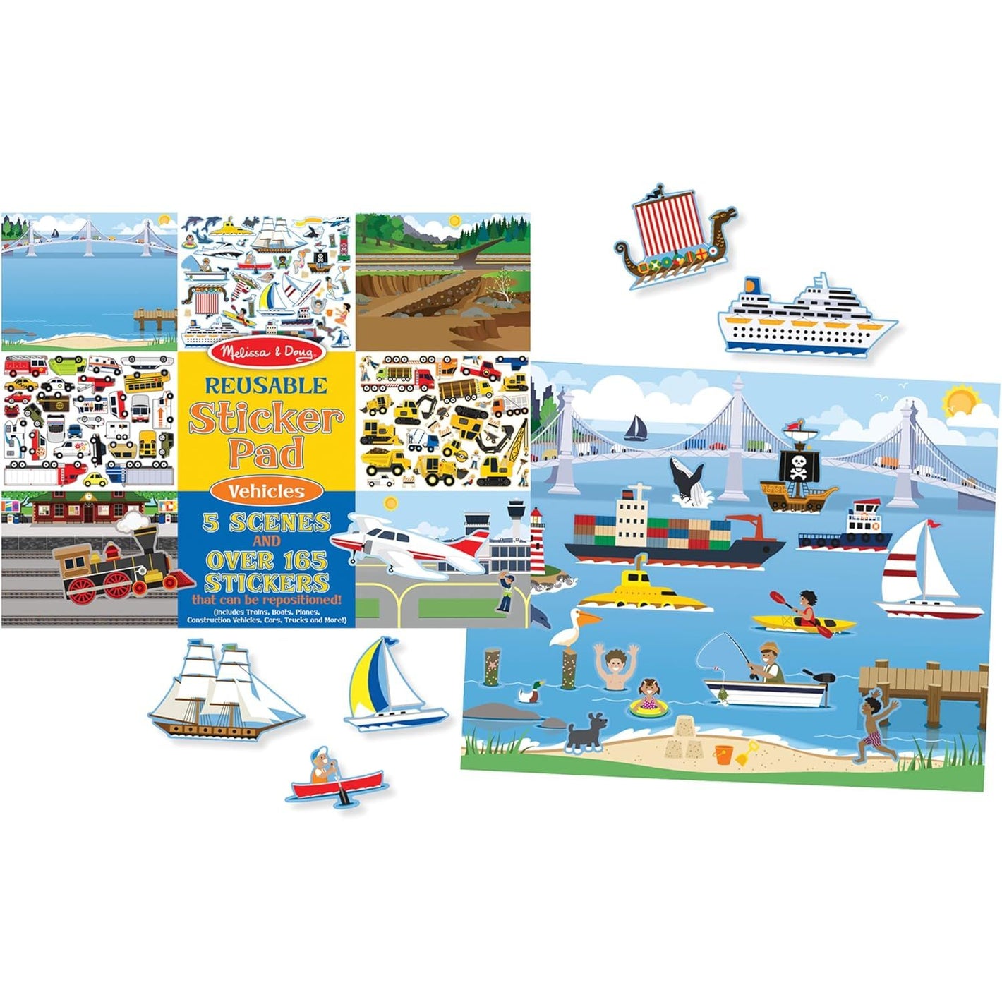 Melissa & Doug Reusable Sticker Pad: Vehicles - 165+ Reusable Stickers - FSC Certified