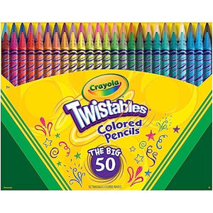Crayola Twistables Colored Pencil Set (50ct), Stocking Stuffer for Kids & Teens, No Sharpen Colored Pencils For Kids Coloring Books, Drawing & Sketching, 4+