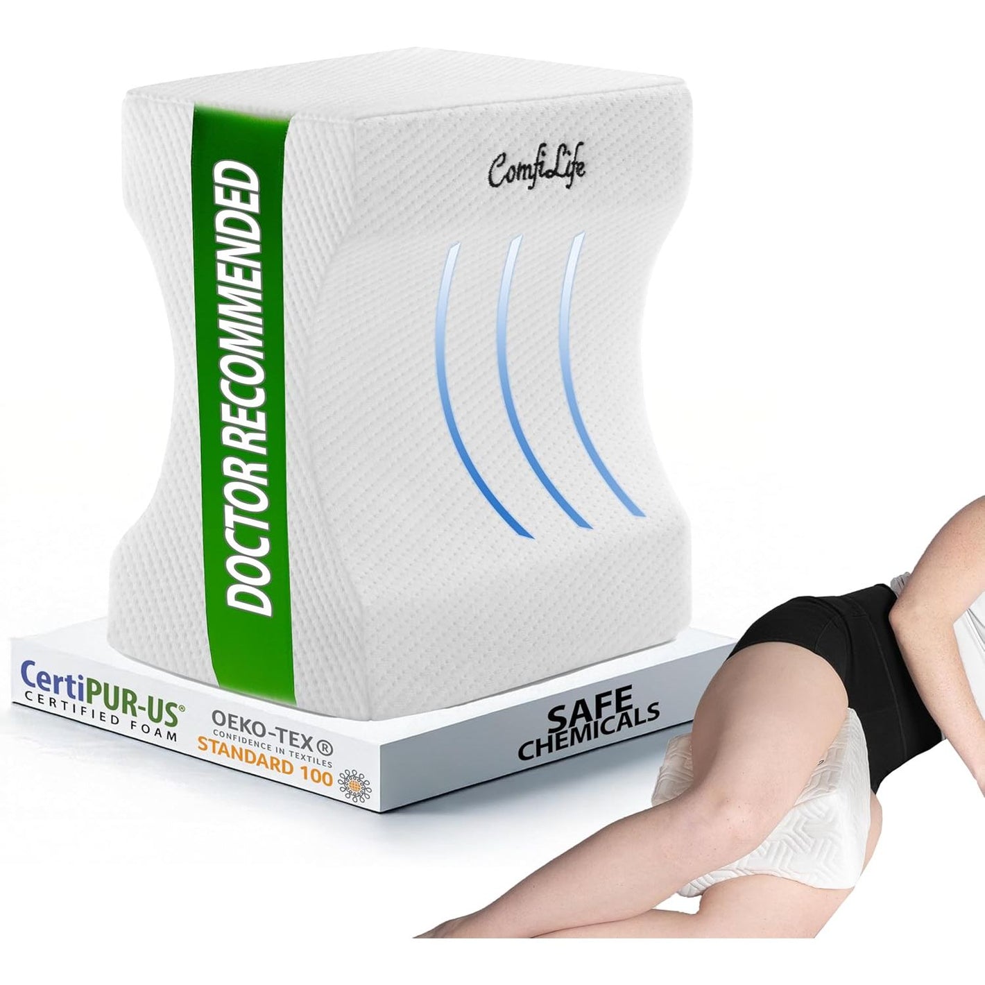 Buy now ComfiLife Orthopedic Knee and Leg Pillow for Side Sleepers Sleeping - 100% Polyurethane Foam for Back Pain, Hip Pain Relief at indiglob india