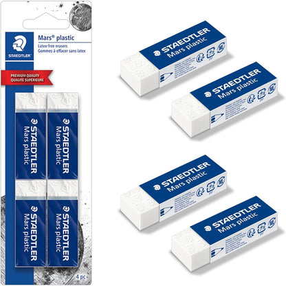 STAEDTLER Mars Plastic Vinyl Erasers (4-Pack), White Erasers for Clean & Precise Results - Latex-Free, Minimal Crumbling, Made in Germany