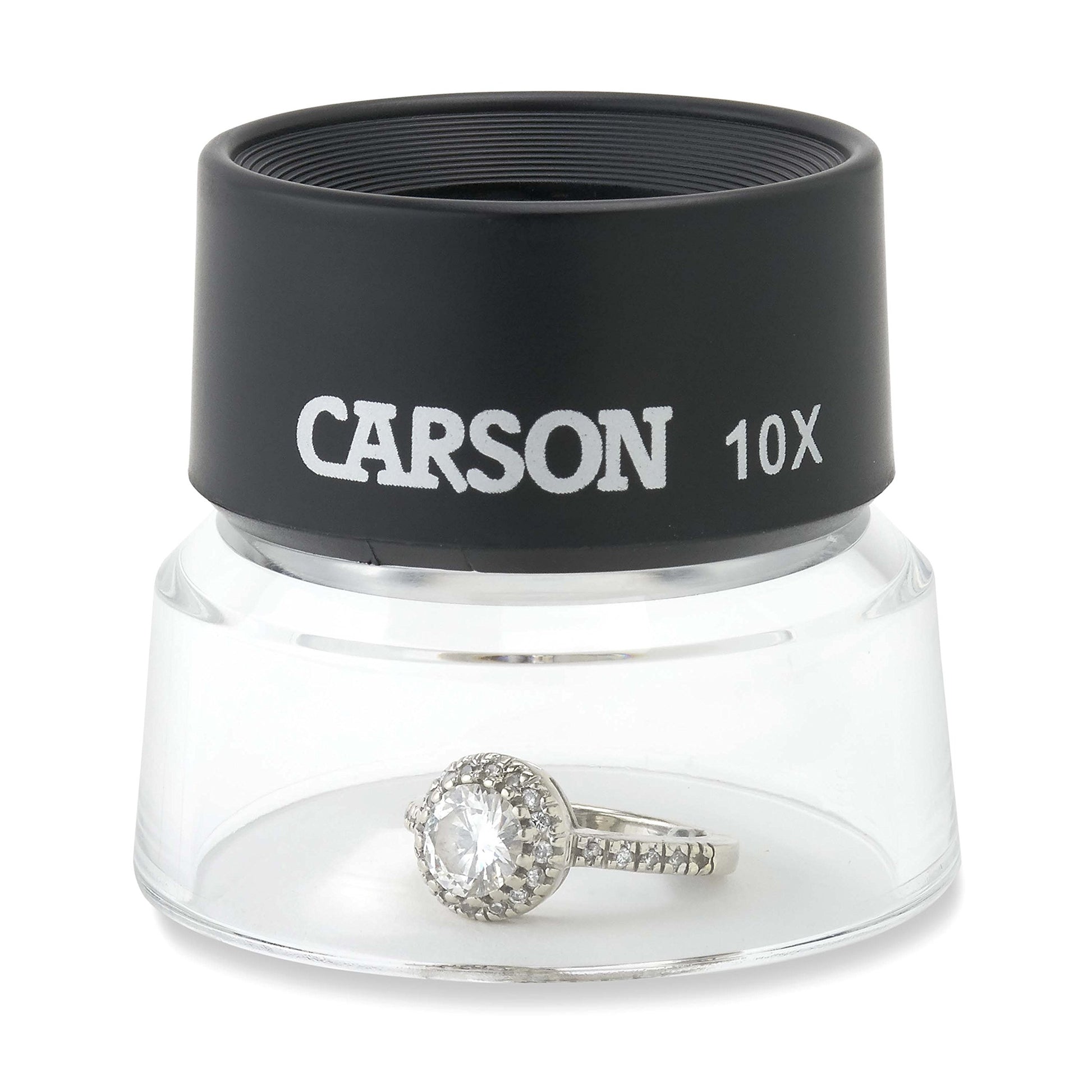 Buy now Carson LumiLoupe 10X Power Black/Clear Stand Magnifier, Ambient Light, 1.0 inch Lens Diameter, 2.0 inch Base Diameter, 2.0 x 1.75 x 2.0 inches, 0.05 kg at indiglob india