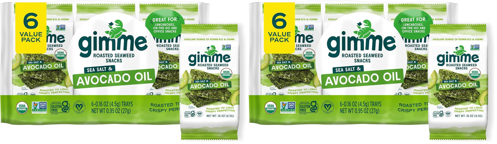 Buy now Gimme Seaweed Organic Premium Roasted Seaweed Snacks, Sea Salt, 6 Count, Keto, Vegan, Gluten-Free, Great Source of Omega3s and Iodine, Healthy On-The-Go Snack for Kids and Adults at indiglob india