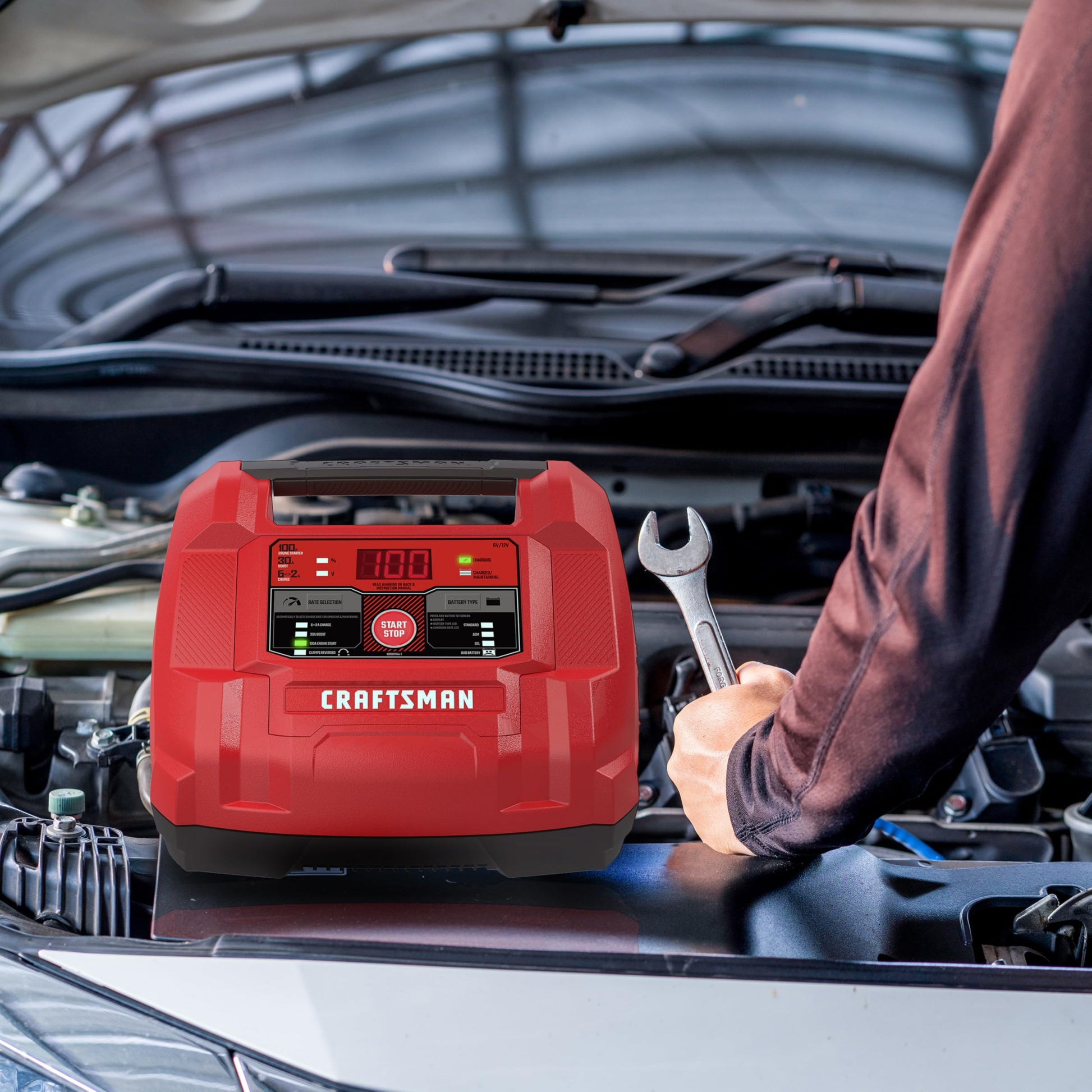 Buy now CRAFTSMAN 6A Car Battery Charger and 100A Engine Starter, 6-in-1 Solution, Battery Maintainer, 30A Boost, for 6V/12V Power Sport, Automotive, and Marine Batteries, CMXCESM253 at indiglob india